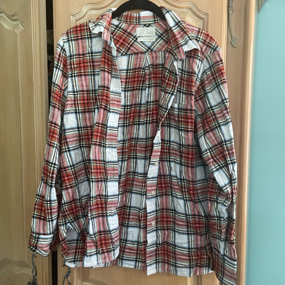 J. Crew Red and White Button Down Shirt
